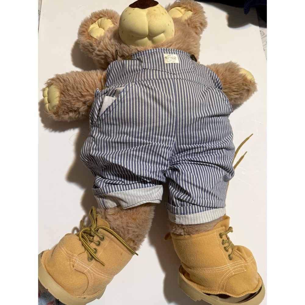 Vintage Furskins Bear Xavier‎ Roberts Blue Stripe Overalls Tan Boots Plush Toy